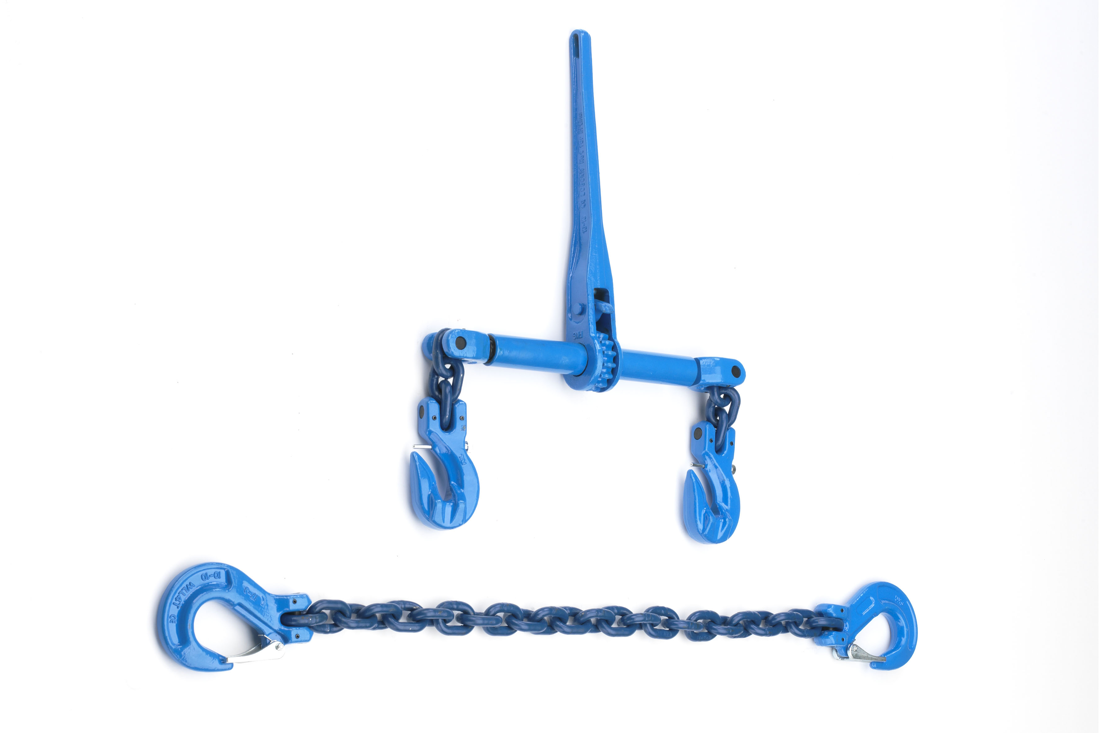 Zurrkette 8mm Ø GK10 zweiteilig mit externem Ratschenlastspanner, blau - [ 4m  ] 