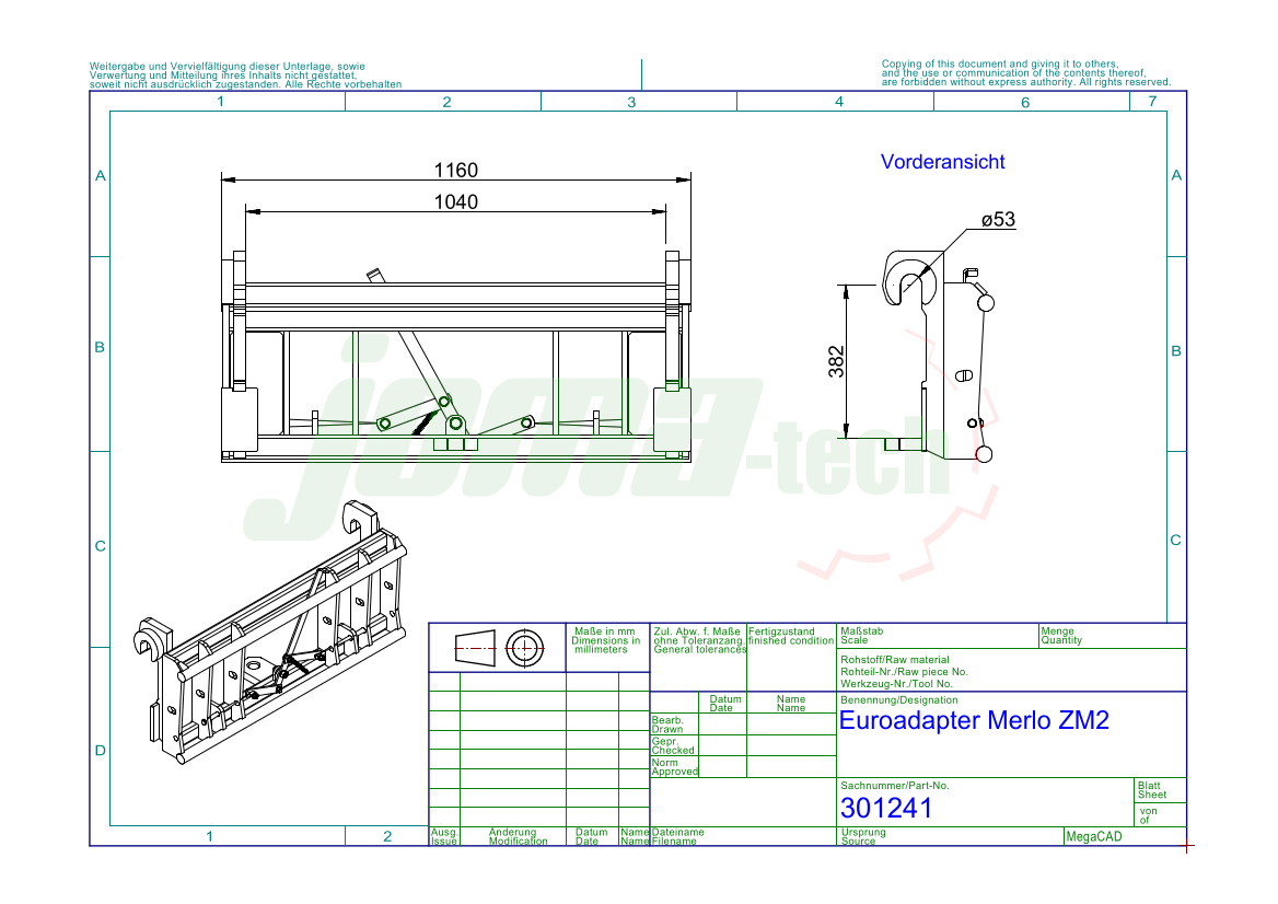 Adapter von Radlader auf Euroaufnahme, Schnellwechsler Merlo ZM2 Mechanische Verriegelung