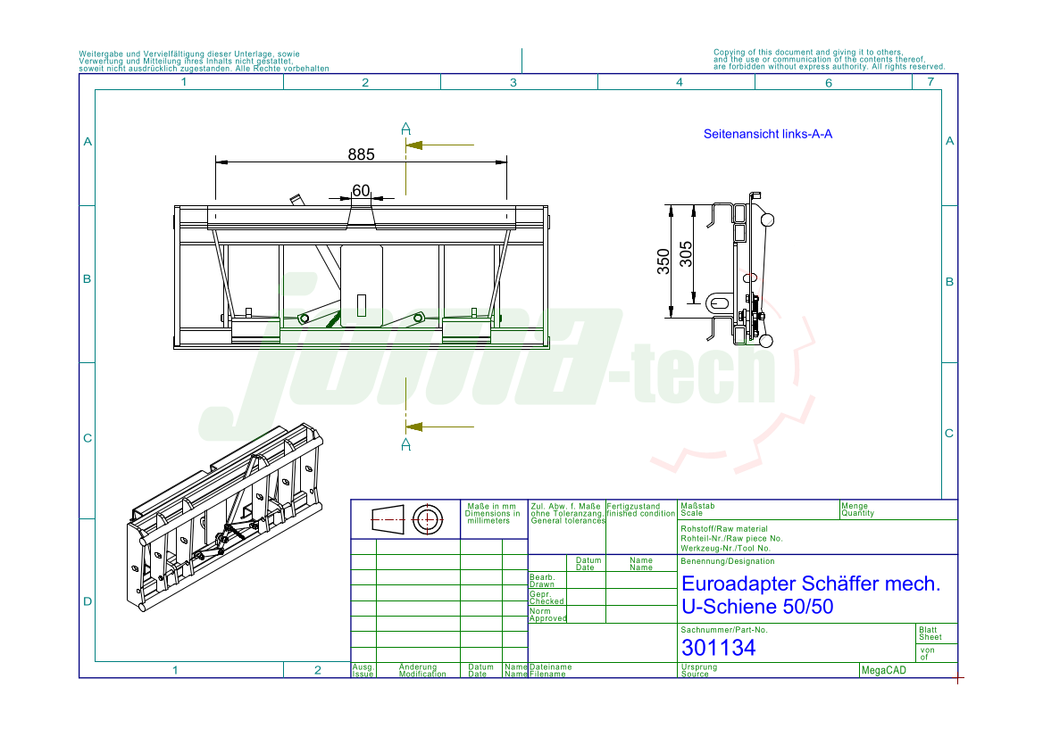 Joma-Tech Adapter von Radlader auf Euroaufnahme - Schnellwechsler Schäffer mechanisch 950mm U-Profil Hydraulische Verrieglung