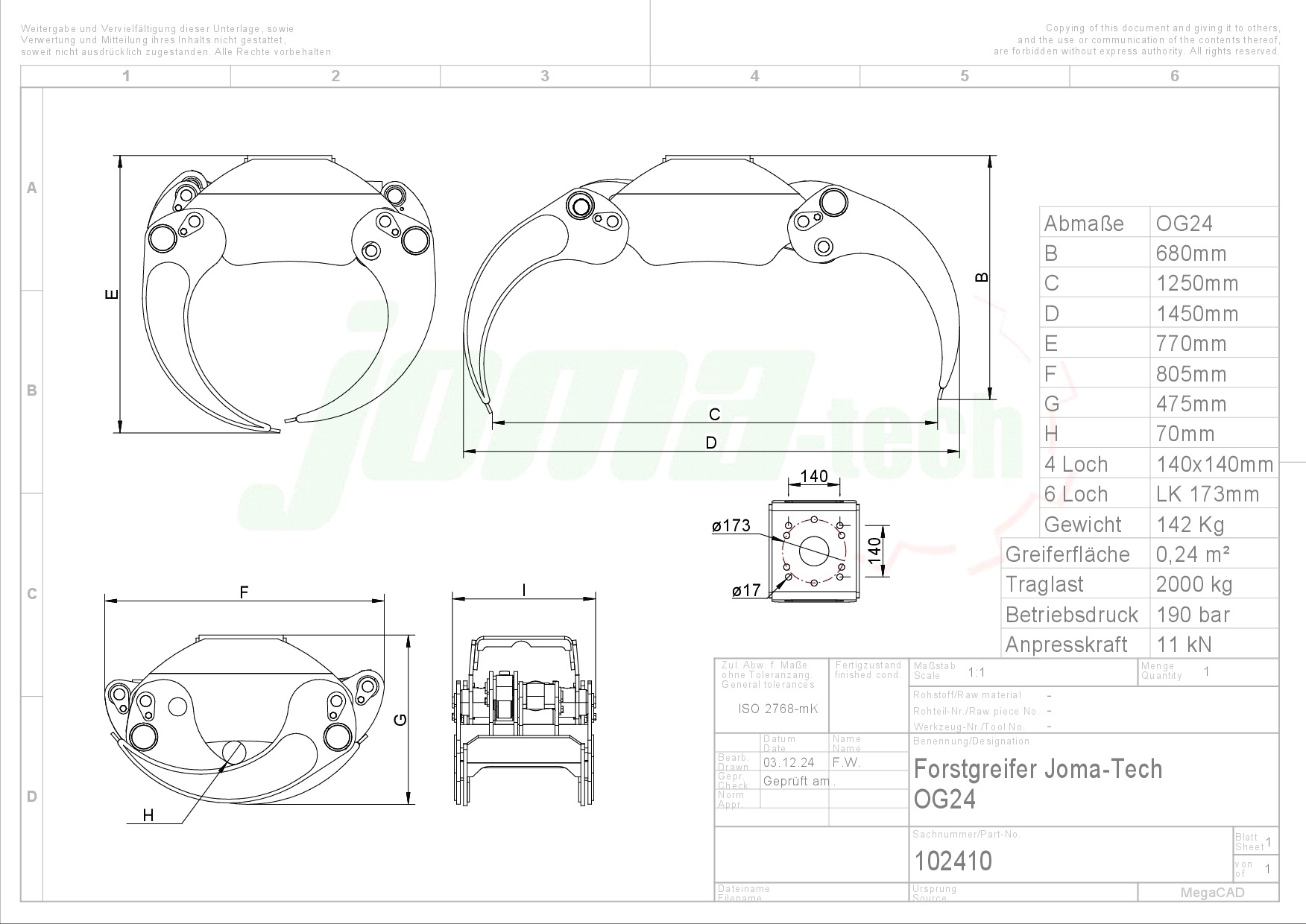 Forstgreifer Joma-Tech OG24 - [ FHR 4.500SF 4,5t geflanscht  ] 