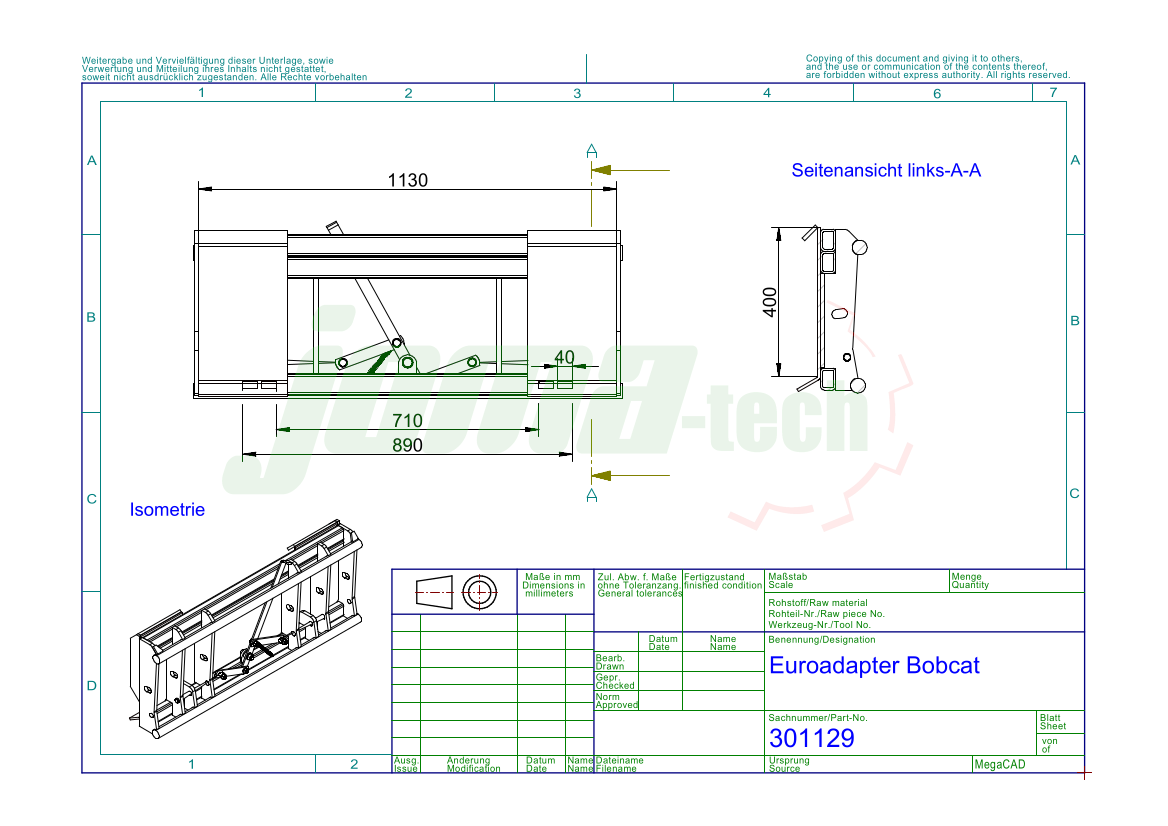 Adapter von Radlader auf Euroaufnahme - Schnellwechsler Bobcat 40x30mm/400mm Mechanisch