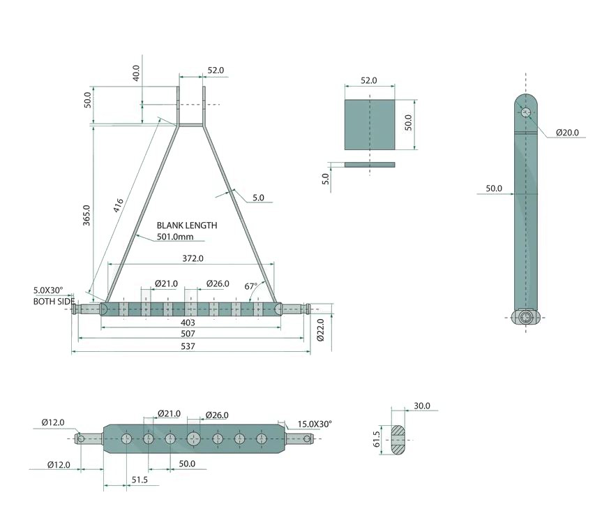 Ackerschiene 537mm Dreipunkt Kat.1 mit Verdrehsicherung