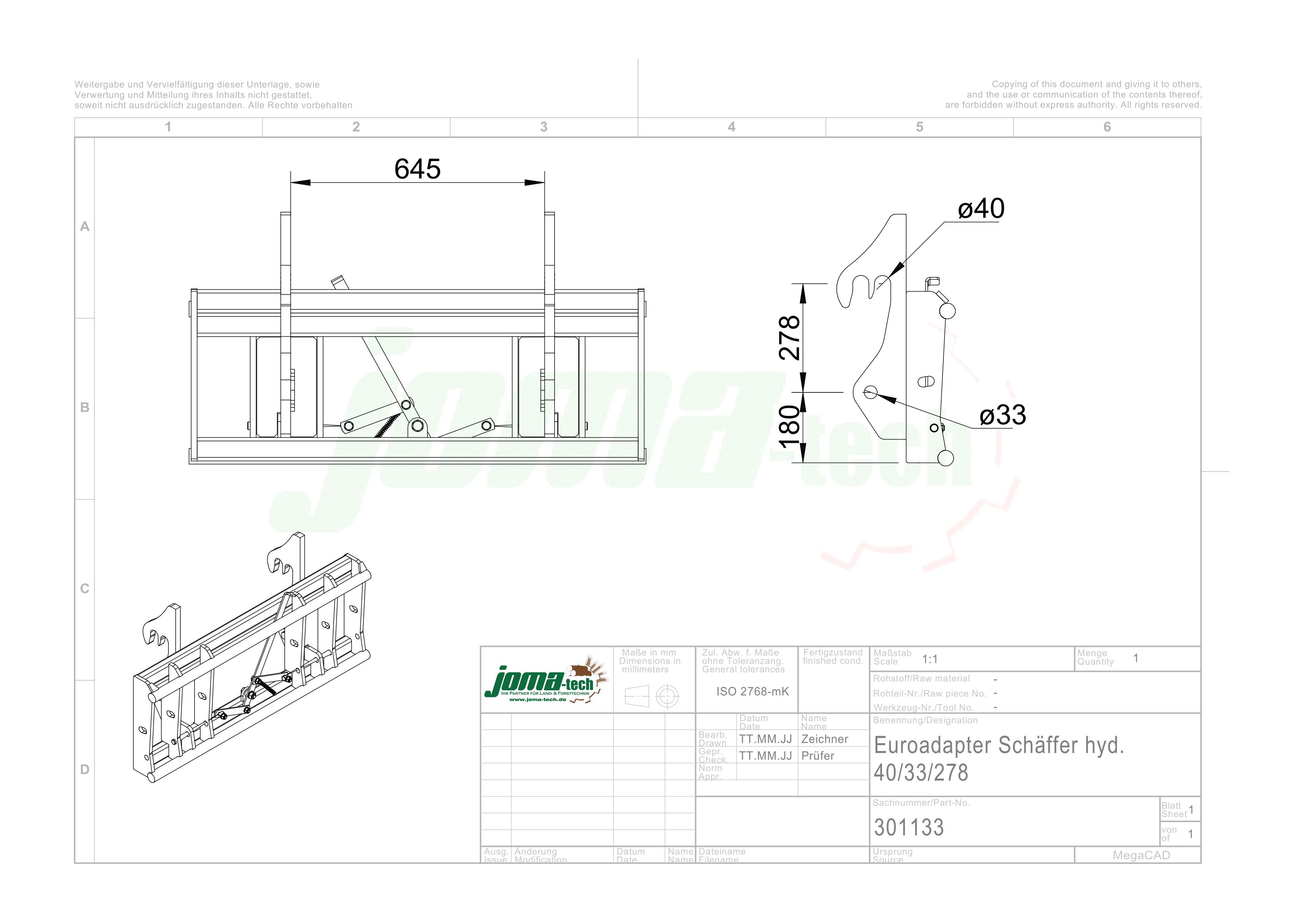 Adapter von Radlader auf Euroaufnahme - Schnellwechsler Schäffer hydraulisch 40x32x280mm Mechanisch