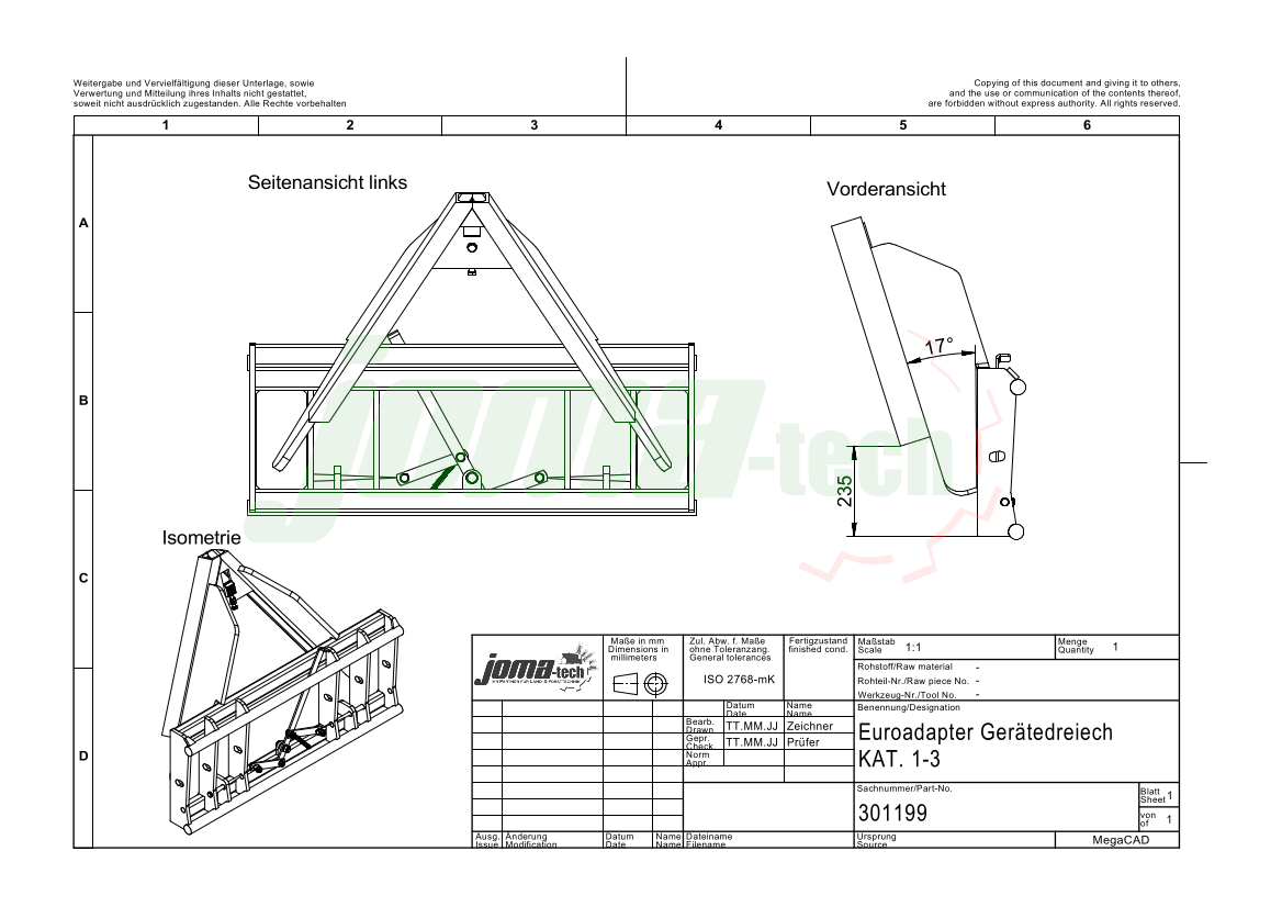 Adapterrahmen Kupplungsdreieck Kat.1-3 auf Euro-Norm Euro-Aufnahme Euroadapter Hydraulisch